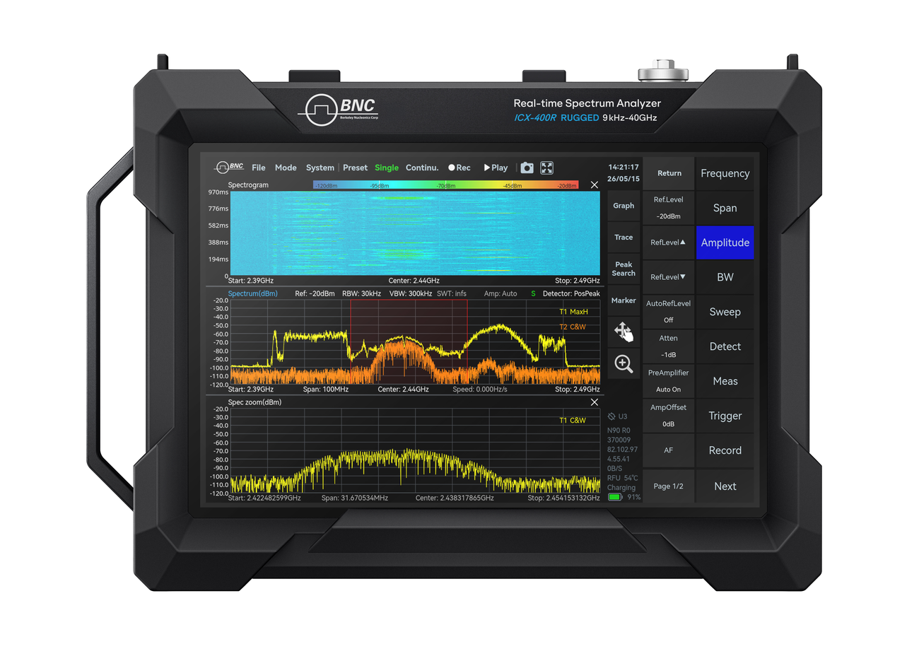 ICX-400R field-ready real-time spectrum analyzer touchscreen