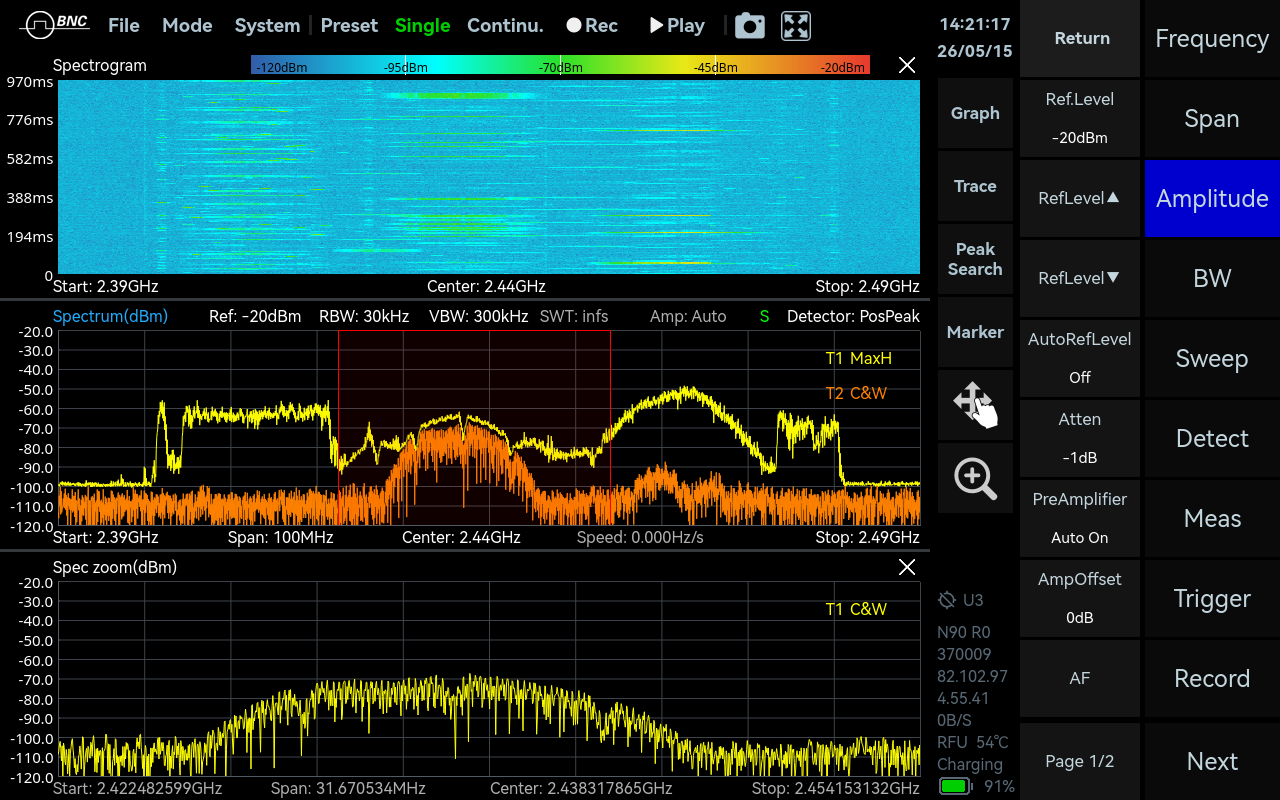 SpectraCore screenshot: Standard Spectrum Analysis mode in SpectraCore.