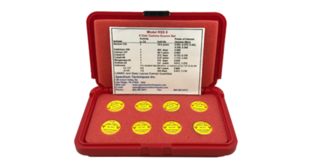 SpecTechniques radioactive check sources and disk source sets for alpha, beta, gamma, and mixed isotopes